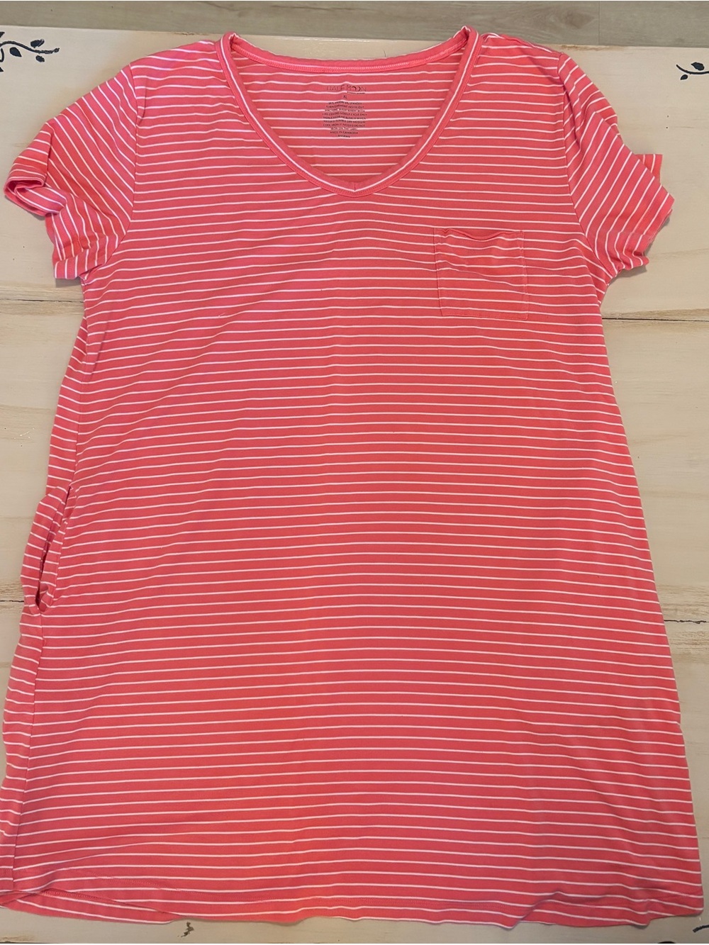 Striped V-Neck Mini Dress in Coral Pink